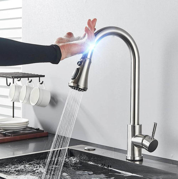 Pull Out Sensor Black Kitchen Faucet Sensitive Touch Control Faucet Mixer for Kitchen Touch Sensor Kitchen Mixer Tap,Brushed Nickel C