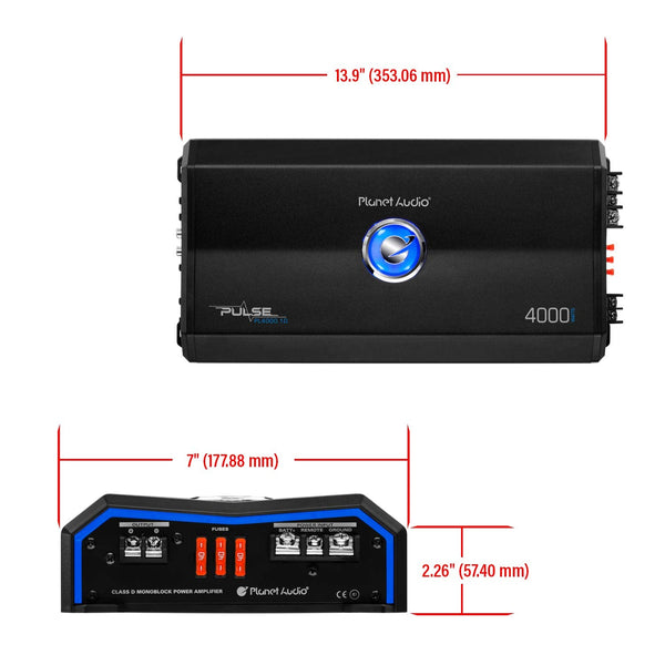 Planet Audio PL4000.1D Pulse Series Class D Monoblock Car Amplifier – 4000 High Output, 1 Ohm Stable, Low Level Inputs, Low Pass Crossover, MOSFET, Hook Up to Subwoofer for Bass