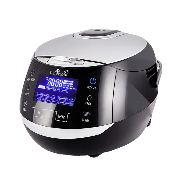 Yum Asia Sakura Rice Cooker with Ceramic Bowl and Advanced Fuzzy Logic (8 Cup, 1.5 Litre) 6 Rice Cook Functions, 6 Multicook Functions, Motouch LED Display, 120V Power (Black and Silver)