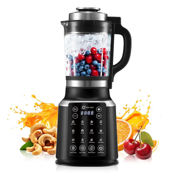 ASH01-B Blenders for Kitchen with Heating, 1200W Adjustable 26000-60000RPM High Speed Food Processors, Black Professional blender with Keep Warm 14 Functions Auto Clean for Smoothies Soups Sauces more