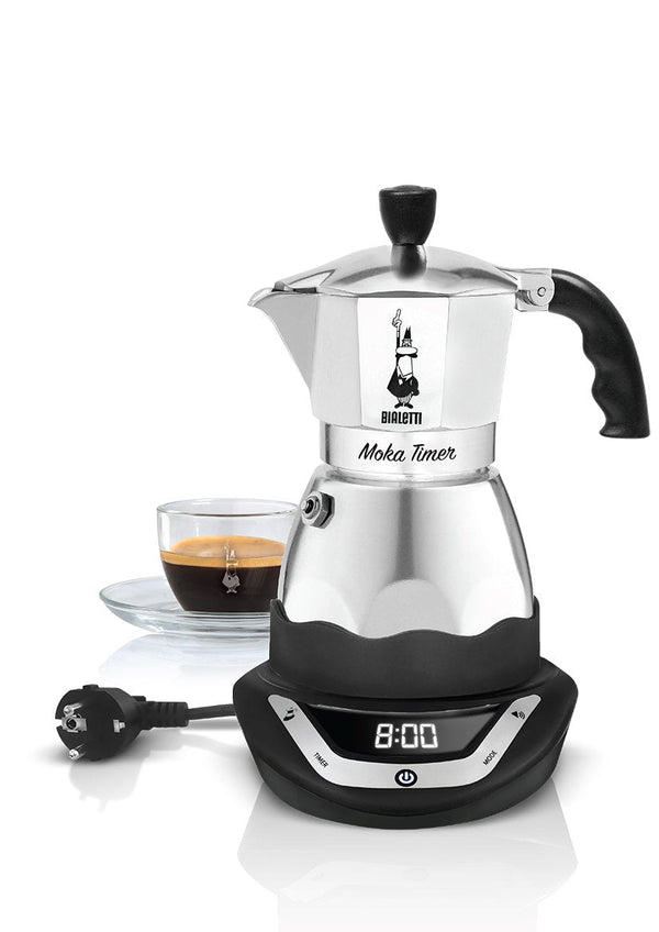 Bialetti 8006363009980 Bialetti Moka Easy Timer 3 tz Electric Coffee machin, Metallic