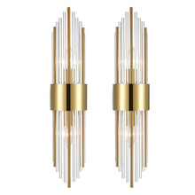 SHAWNKEY 2-Light Modern Brushed Titanium Gold Wall Sconce with Clear Glass Crystal Luxury Wall Light Fixtures for Bedroom Living Room Bathroom Vanity Mirror Light Fixtures Set of 2