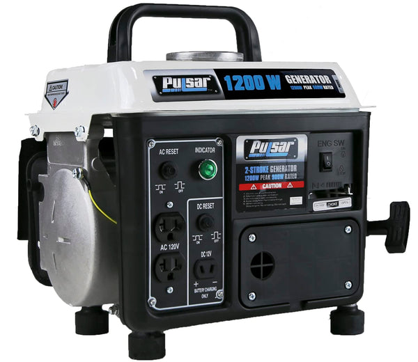 Pulsar 1,200W Carrying Handle, PG1202SA Gas-Powered Portable Generator, 1200W, Black/White