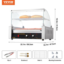 VEVOR Hot Dog Roller, 30 Hot Dog Capacity 11 Rollers, 1800W Stainless Steel Cook Warmer Machine w/Cover & Dual Temp Control, LED Light & Detachable Drip Tray, Sausage Grill Cooker for Kitchen Canteen