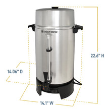 West Bend 33600 Coffee Urn Commercial Highly-Polished Aluminum NSF Approved Features Automatic Temperature Control Large Capacity with Fast Brewing and Easy Clean Up, 100-Cup, Silver