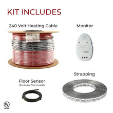 LuxHeat 60sqft Floor Heating Cable Kit - 240v Electric Heated Floor System for Tile, Vinyl, Laminate - Electric Radiant Heated Flooring System - Includes Heater Cable, Strapping, Sensor & Alarm