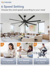 ZMISHIBO 84 Inch Industrial DC Motor Ceiling Fan, Large Ceiling Fan with 8 Reversible Blades, 3 Downrods, 6-Speed Remote Control, Home or Commercial Ceiling Fans for Porch/Garage/Shop, Black