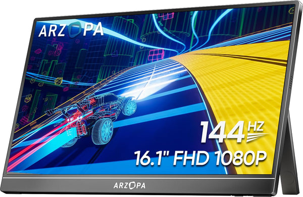 ARZOPA 16.1'' 144Hz Portable Gaming Monitor, 106% sRGB 1080P FHD Kickstand Portable Monitor with HDR, Ultra Slim, Eye Care, External Second Screen for Laptop, PC, PS5, Mac, Xbox-Z1FC