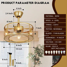 Gold Caged Ceiling Fans with Lights and Remote Control 6-Speed Reversible Noiseless Motor 18