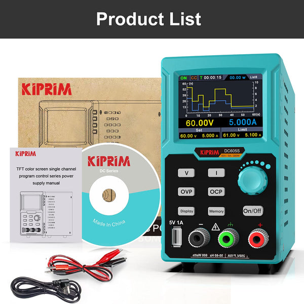 Kiprim Programmable DC Power Supply (0-60 V 0-5 A) 110V Input High Precision 4-Digit Multiple Protection with PC Software and USB Charging