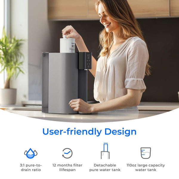 Waterdrop CoreRO Countertop Reverse Osmosis Water Filter, Instant Hot Water Dispenser, 5 Temperature Options, NSF/ANSI 372 Certified, Portable Pure Water Pitcher, 3:1 Pure to Drain, 6 Stage, WD-C1H