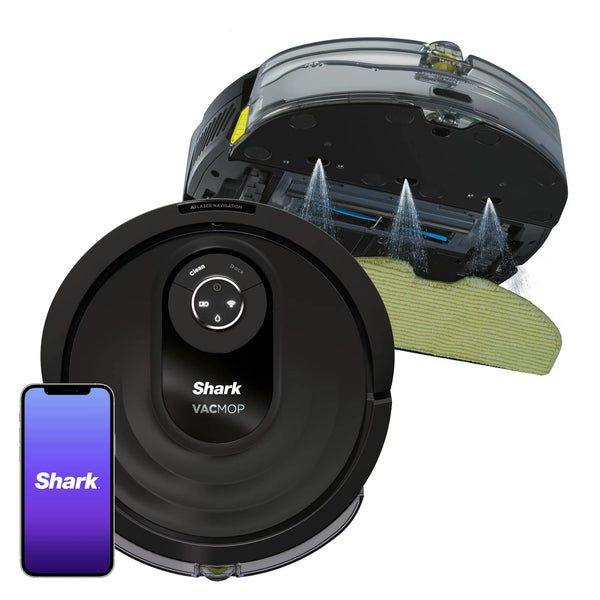 Shark AI Robot VACMOP PRO w/Sonic Mopping, AI Laser Vision, No Go Zone & WiFi - Black (Renewed) For Floors,Carpet