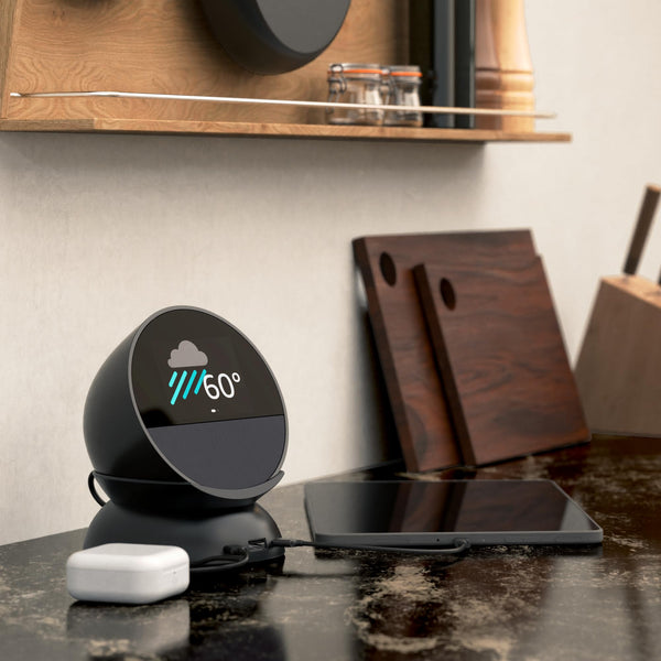 Echo Spot Bundle: Includes Echo Spot (2024 Release) | Black & Made for Amazon Stand with USB-C and USB-A Charging Ports | Black