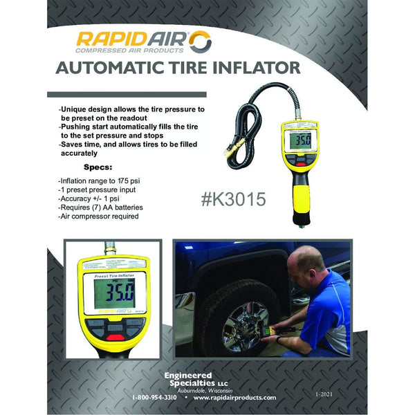 RapidAir K3015 AutomaticShutoff 175 PSI DigitalDisplayPreset Tire Inflator Gauge