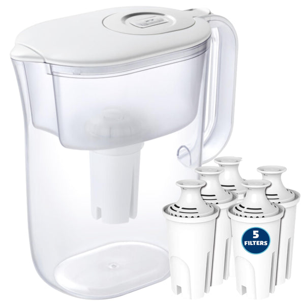 10-Cup Water Filter Pitcher with 5 Water Filters & Electronic Filter Change Reminder - Compatible Brita Water Pitcher Brita Filter Replacement - Compatible Brita Filter Pitcher