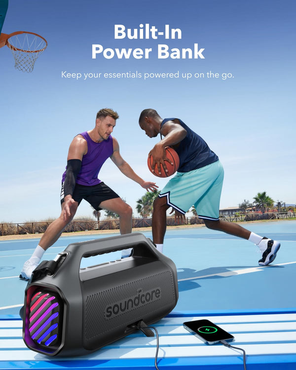 soundcore Boom 2 Plus By Anker, Outdoor Speaker, 140W, 2+2 Channel, BassUp 2.0, 20H Playtime, Fast Charge, IPX7 Waterproof, RGB Lights, Power Bank, Bluetooth 5.3, Portable for Outdoors, Camping, Beach