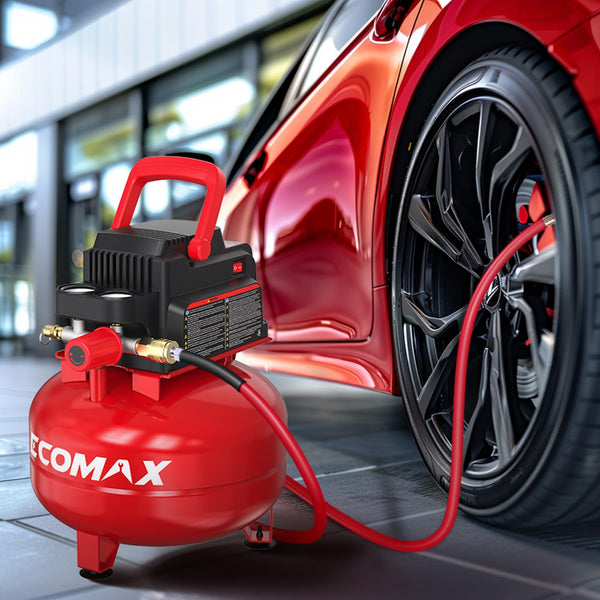 ECOMAX Air Compressor 3 Gallon 110 PSI Pancake Portable Oil-free Tank with 11 PCS Accessories Kit