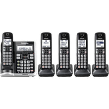 Panasonic Link2Cell Bluetooth Cordless Phone System with Voice Assistant, Call Block & Answering Machine, Battery Powered, Expandable Home Phone with 5 Handsets â€“ KX-TGF575S (Black with Silver Trim)