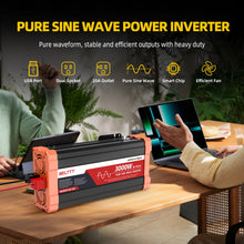 BELTTT 3000W Pure Sine Wave Inverter 12V DC to 120V AC for RV, Truck, Off-Grid, Home, Solar Car Power Inverter with Dual AC, 20A Socket, 5V 2.1A USB, Hardwire Port, Remote Controller 23Ft Cable