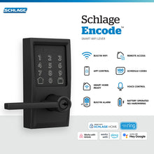 Schlage FE789WBCEN622LAT Encode Century WiFi Latitude Lever Smart Keyless Entry Touchscreen Door Lock, Matte Black