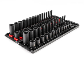 TEKTON 1/4 Inch Drive 6-Point Impact Socket Set with Rails and Trays, 58-Piece (5/32-11/16 in., 4-17 mm) | SID90202 (Pack of 1)