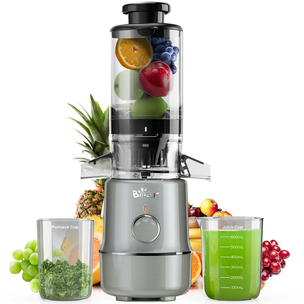 Bear Masticating Juicer Machine | Slow Cold Press Juicer with 4.1in Large Feeding Chute for Whole Fruits, Vegetables | Reversible Auger Easy to Clean