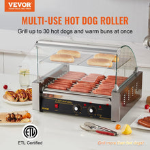 VEVOR Hot Dog Roller, 30 Hot Dog Capacity 11 Rollers, 1800W Stainless Steel Cook Warmer Machine w/Cover & Dual Temp Control, LED Light & Detachable Drip Tray, Sausage Grill Cooker for Kitchen Canteen