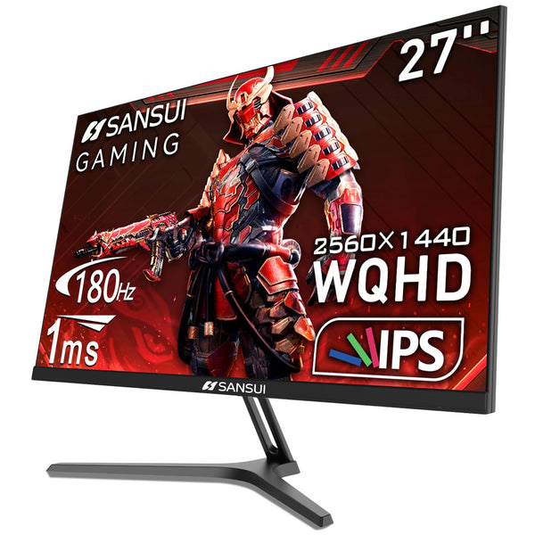 SANSUI 27 Inch WQHD 2560 x 1440 IPS Gaming Monitor, 180Hz 1ms Computer Monitor, DP 1.2 x2 | HDMI 2.0 x2 | VESA Mount, 120% sRGB HDR Eye Care Metal Stand (ES-G27F2Q, DP Cable Included)