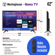 Westinghouse Roku TV - 42 Inch Smart Television, 1080P LED Full HD with Wi-Fi Connectivity and Mobile App, Flat Screen Compatible with Apple Home Kit, Alexa and Google Assistant