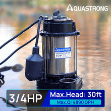 AQUASTRONG 3/4 HP Sump Pump Submersible, 4890 GPH Stainless Steel and Cast Iron Sump Pump, Automatic Float Switch with Piggy-back Plug,1-1/2