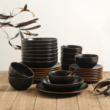 Stone Lain Brasa Modern Stoneware 32 Piece Dinnerware Sets, Plates and bowls Sets, Dish Set for 8, Black