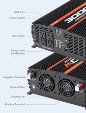 POTEK 3000W Power Inverter 4 AC Outlets DC 12V to 110V AC Car Inverter with 2 USB Port Black