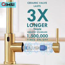 GIMILI Gold Touchless Kitchen Faucet with AC Adapter, Smart Motion Sensor Hands Free Single Handle Kitchen Sink Faucet with Pull Down Sprayer, Brushed Gold