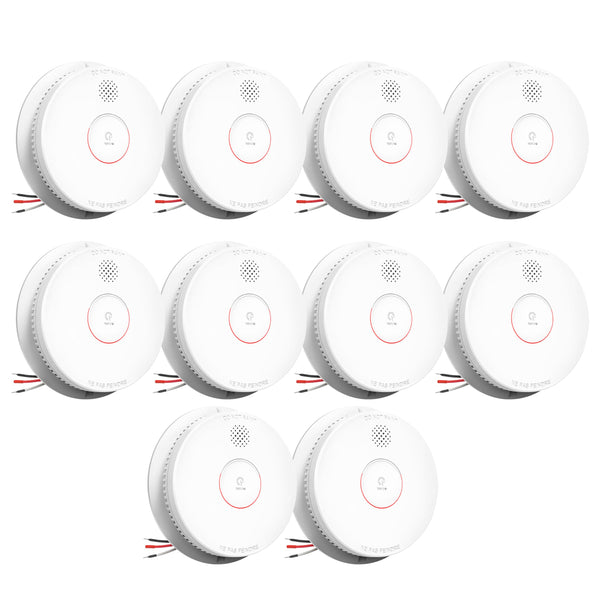 SITERWELL Smoke Detector, Hardwired Interconnected Smoke Detector, Photoelectric Smoke Alarm with 9V Backup Battery, Fire Alarm with Test/Silence Button, ETL-9th Listed, GS562A, 10 Packs