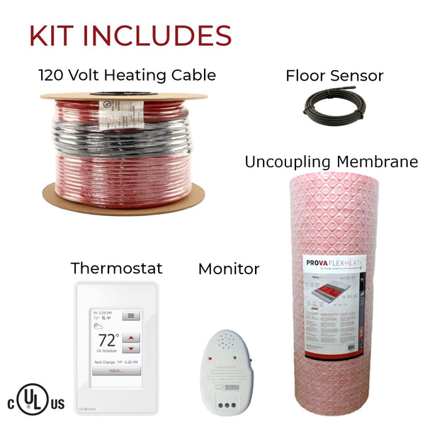 LuxHeat 10sqft Electric Radiant Floor Heating System - 120v Heated Floor System Includes UWG4 WiFi Programmable Thermostat w/GFCI, Uncoupling Membrane for Under Tile, Cable, Monitor & Sensor