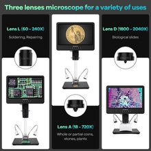 Andonstar AD249S-M 10.1 Inch HDMI Digital Microscope 2000x for Adults, 3 Lens 2160P UHD Video Record, Soldering Microscope for Electronics Repair, Error Coins, Pro Boom Arm Stand, Windows Compatible