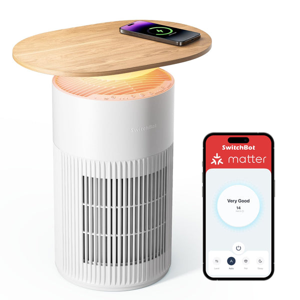 SwitchBot 4 in 1 Air Purifiers Table with Matter, Up to 3620 ft², H13 HEPA Pet Filter, Wireless Charging, Washable Pre-filter, 10 RGB Colors, Supports HomeKit, Alexa, Google Home, Home Assistant, etc