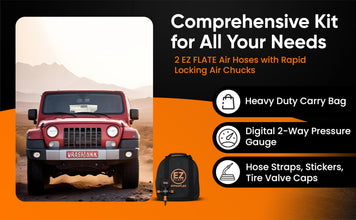 4 tire Inflation Deflation System, Heavy Duty, Air Down Tire Deflators, Truck or Car Tires, UTV, Side By Side Tires, Fast Inflation, Auto Equalize, Quick Connect Air Chucks (Hyperflex Hose System)