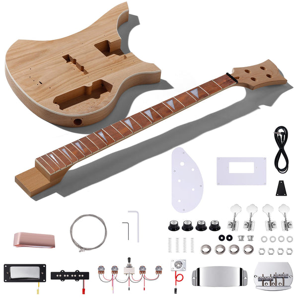 Leo Jaymz DIY Electric Bass Guitar Kits - Roasted Ash Wood Body, Maple Neck and Laurel Wood Fingerboard - Fully Components Included