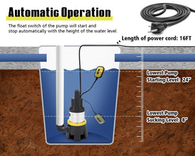 6699 Sump Pump Submersible 7000GPH Powerful Water Pump for Pool Draining 1.5HP Stainless Steel Utility Pump with Float Switch 16FT Power Cord for Flooded House Sump Pit Pond Remove Water SUB 7000S