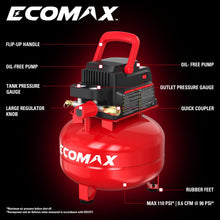 ECOMAX Air Compressor 3 Gallon 110 PSI Pancake Portable Oil-free Tank with 11 PCS Accessories Kit