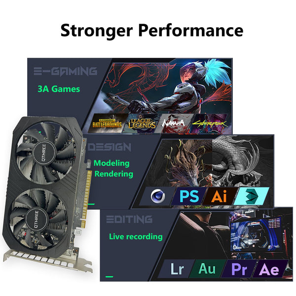 QTHREE GTX 1050 Ti Graphics Card,4GB,128 Bit,GDDR5,Desktop Video Card for PC Gaming,DisplayPort,HDMI,DVI-D,PCI Express X16 3.0,Computer GPU,DirectX 12,Support 8K