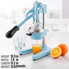 Zulay Kitchen Cast-Iron Orange Juice Squeezer - Heavy-Duty, Easy-to-Clean, Professional Citrus Juicer - Durable Stainless Steel Lemon Squeezer - Sturdy Manual Citrus Press & Orange Squeezer (Blue)