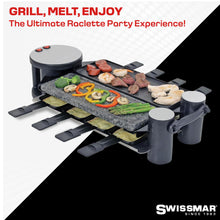 Swissmar Swivel 8-Person Raclette Table Grill with Cast Aluminum & Granite Stone Grill Top - Indoor Electric Raclette Grill for BBQ Bonding & Family Gatherings