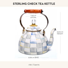 MACKENZIE-CHILDS Enamel Tea Kettle, Stylish Tea Kettle for Stovetop, Grey-and-White Sterling Check, 3 Quarts