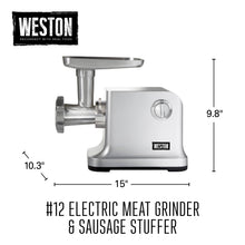 Weston Electric Meat Grinder & Sausage Stuffer, #12 750 Watt, 1 HP Motor, Grinds 4 lbs Per Minute, Includes Stainless Steel Grinding Plates, Die-Cast Aluminum (33-1301-W)