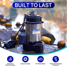 AQUASTRONG 1/2 HP Sump Pump Submersible, 3830 GPH Stainless Steel and Cast Iron Sump Pump, Automatic Float Switch with Piggy-back Plug,1-1/2