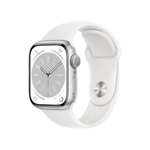 Apple Watch Series 8 (41MM, GPS) - Silver Aluminum Case with White Sport Band (Renewed Premium)