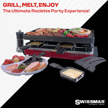 Swissmar Classic 8-Person Raclette Party Grill with Reversible Cast Iron Grill Plate/Crepe Top, Indoor Electric Raclette Grill & Griller - Red