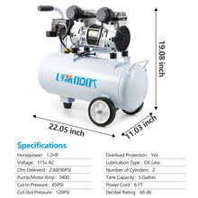 Quiet Air Compressor, Only 68dB, 5 Gallon Steel Tank, 2.8CFM @ 90PSI, Oil-Free, Electric Air Compressor Perfect for Woodwork Nailing, Garage, Car, Pneumatic Tool, Includes 11 Accessories